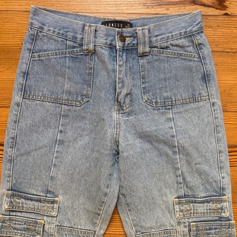 Lioness Cargo Jeans Women Light Blue Excellent High Rise Straight Leg SIZE M - Picture 3 of 8